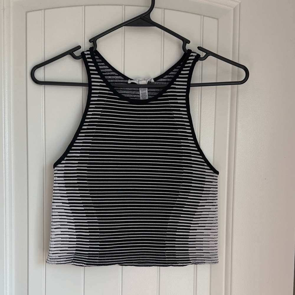 BCBGeneration Black and White Striped Crop Top